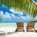 Tropical Beach With Palm Tree And Sunbeds Tropical Beach With Palm Tree And Sunbeds